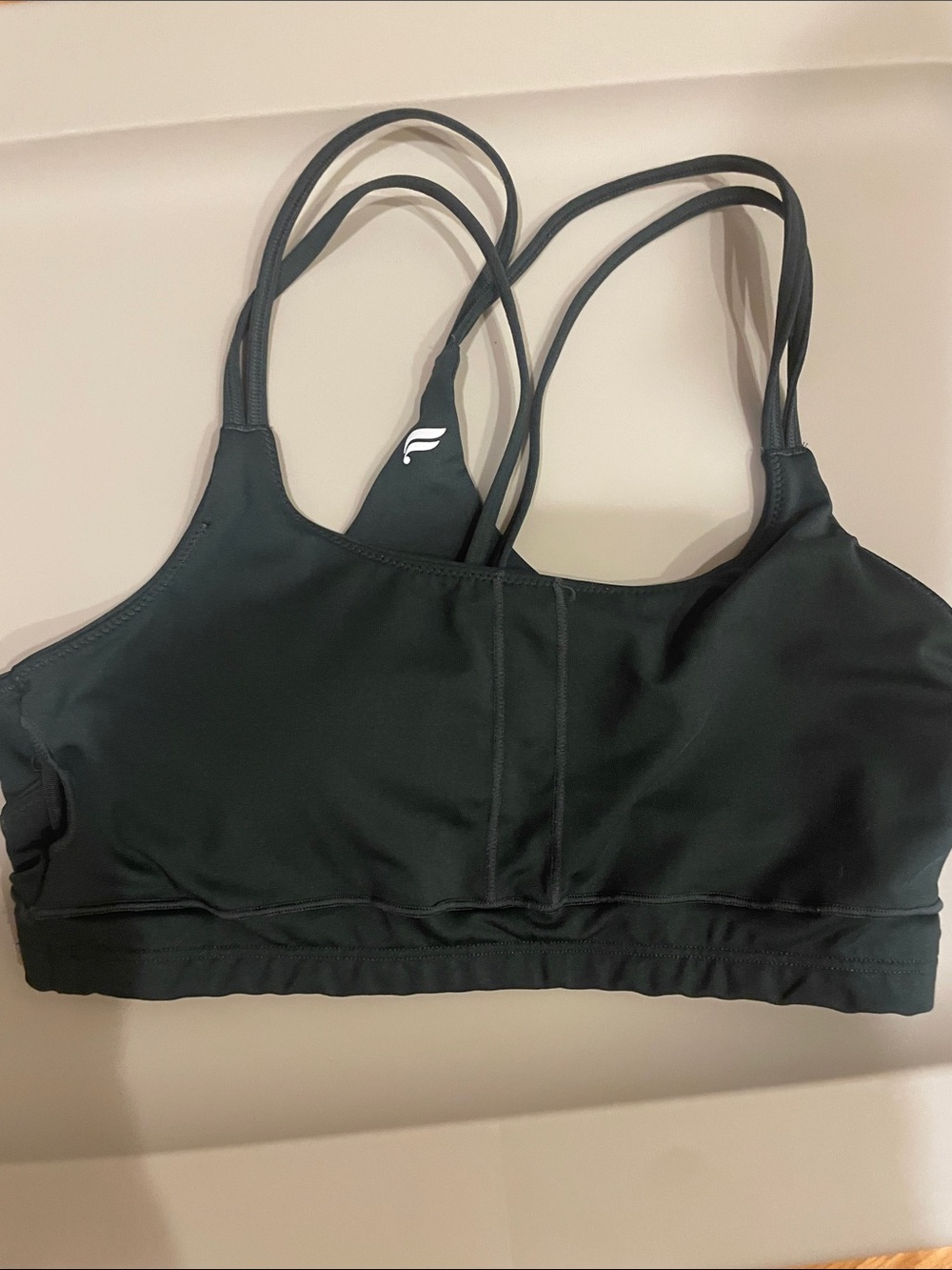 Fabletics dark green Strappy Performance Sports Bra